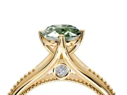 Solitaire Engagement Ring Setting for Fancy Green Oval Center with Milgrain Cathedral Band and Prong Head in Yellow Gold