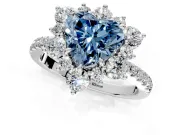 Floral Halo Engagement Ring Setting for Fancy Blue Heart-Shaped Center with Pave Accents and Prong Head in Platinum