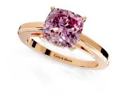 Solitaire Engagement Ring Setting for Fancy Pink Cushion Cut Center with Flat-Sided Plain Band and Prong Head in Rose Gold