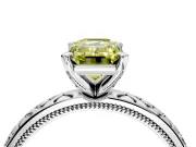 Solitaire Engagement Ring Setting for Fancy Yellow Emerald Cut Center with Milgrain X Pattern Band and Prong Head in Sterling Silver