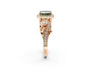 Bypass Halo Engagement Ring Setting for Fancy Green Princess Cut Center with Bezel Accents, Milgrain and Prong Head in Rose Gold