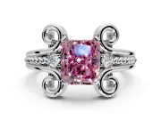 Solitaire Engagement Ring Setting for Fancy Pink Radiant Cut Center with Twisted Band and Scroll Prong Head in White Gold