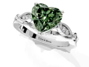 Solitaire Engagement Ring Setting for Fancy Green Heart-Shaped Center with Marquise and Bezel Accents and Prong Head in White Gold
