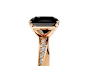 Side Accent Engagement Ring Setting for Fancy Black Radiant Cut Center with Accent Shoulders and Prong Head in Rose Gold