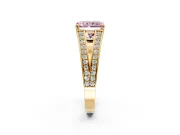 Split Shank Engagement Ring Setting for Fancy Pink Radiant Cut Center with Pave Split Shank and Prong Head in Yellow Gold