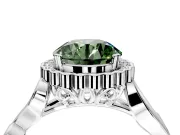 Halo Engagement Ring Setting for Fancy Green Round Cut Center with Leaf Motif Split Shank and Prong Head in Platinum