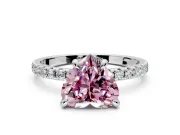 Solitaire Engagement Ring Setting for Fancy Pink Heart-Shaped Center with Fine Pave Narrow Band and Prong Head in White Gold