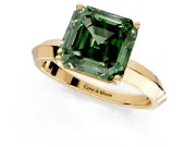 Solitaire Engagement Ring Setting for Fancy Green Asscher Cut Center with Wide Knife Ridge Band and Prong Head in Yellow Gold
