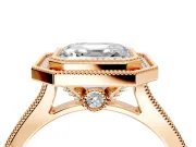 Halo Engagement Ring Setting for Asscher Cut Center with Milgrain Pave Band and Bezel Head in Rose Gold