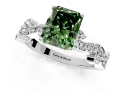 Solitaire Engagement Ring Setting for Fancy Green Radiant Cut Center with Bar-Station Pave Twist and Prong Head in Sterling Silver