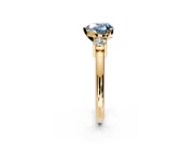 3 Stone Engagement Ring Setting for Fancy Blue Heart-Shaped Center with Wide Plain Band and Prong Head in Yellow Gold