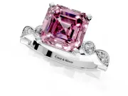 Solitaire Engagement Ring Setting for Fancy Pink Asscher Cut Center with Milgrain Bezel Accents and Prong Head in Platinum