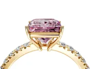 Solitaire Engagement Ring Setting for Fancy Pink Princess Cut Center with Large Accent Band and Prong Head in Yellow Gold