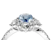 Floral Halo Engagement Ring Setting for Fancy Blue Pear-Shaped Center with Pave Accents and Prong Head in Platinum