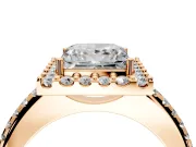 Pave Halo Engagement Ring Setting for Princess Cut Center with Single Row Pave Band and Prong Head in Rose Gold