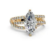 Solitaire Engagement Ring Setting for Marquise Center with Woven 3-Strand Pave Band and Prong Head in Yellow Gold
