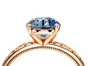 Solitaire Engagement Ring Setting for Fancy Blue Round Cut Center with Scrollwork Band and Prong Head in Rose Gold