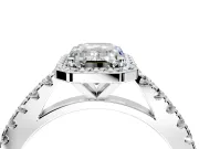 Halo Engagement Ring Setting for Emerald Cut Center with Full Pave Band and Prong Head in White Gold