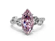 Leaf Motif Engagement Ring Setting for Fancy Pink Marquise Center with Pave Band and Prong Head in Platinum