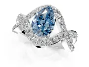 Halo Engagement Ring Setting for Fancy Blue Pear-Shaped Center with Pave Infinity Twist Band and Prong Head in White Gold