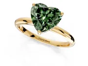 Hidden Halo Engagement Ring Setting for Fancy Green Heart-Shaped Center with Thin Round-Wire Band and Prong Head in Yellow Gold