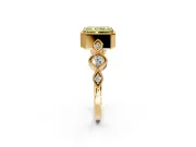 Vintage Station Engagement Ring Setting for Fancy Yellow Radiant Cut Center with Accents and Prong Head in Yellow Gold