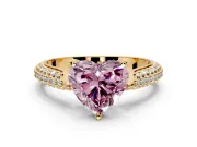 Solitaire Engagement Ring Setting for Fancy Pink Heart-Shaped Center with Multi-Row Accents and Prong Head in Yellow Gold
