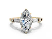 Bar-Set Engagement Ring Setting for Marquise Center with Tapered Baguette Accents and Prong Head in Yellow Gold
