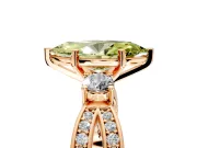 3 Stone Engagement Ring Setting for Fancy Yellow Marquise Center with Pave Twist Band and Prong Head in Rose Gold