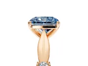 Solitaire Engagement Ring Setting for Fancy Blue Radiant Cut Center with Carved Leaf Shoulders and Prong Head in Rose Gold
