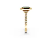 Halo Engagement Ring Setting for Fancy Green Radiant Cut Center with Milgrain Pave Band and Bezel Head in Yellow Gold