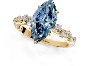 Cluster Engagement Ring Setting for Fancy Blue Marquise Center with Round Cut Accent Band and Prong Head in Yellow Gold