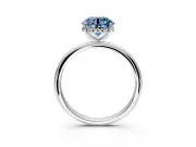 Hidden Halo Engagement Ring Setting for Fancy Blue Round Cut Center with Thin Round-Wire Band and Prong Head in Platinum