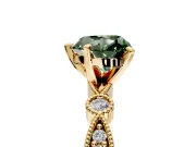 Solitaire Engagement Ring Setting for Fancy Green Heart-Shaped Center with Milgrain Bezel Accents and Prong Head in Yellow Gold