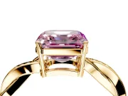 Solitaire Engagement Ring Setting for Fancy Pink Asscher Cut Center with Twisted Pave Band and Prong Head in Yellow Gold