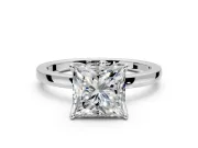 Solitaire Engagement Ring Setting for Princess Cut Center with Thin Rounded Plain Band and Prong Head in Platinum