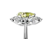 Small-Accent Cluster Halo Engagement Ring Setting for Fancy Yellow Pear-Shaped Center with Plain Band and Prong Head in Sterling Silver