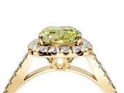 Halo Engagement Ring Setting for Fancy Yellow Cushion Cut Center with Raised Halo, Pave Band and Prong Head in Yellow Gold