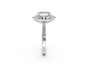 Floral Halo Engagement Ring Setting for Fancy Pink Asscher Cut Center with Pave Accents and Prong Head in Sterling Silver