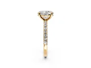 Solitaire Engagement Ring Setting for Oval Center with Fine Pave Narrow Band and Prong Head in Yellow Gold