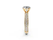 Solitaire Engagement Ring Setting for Round Cut Center with Domed Multi-Row Pave Band and Prong Head in Yellow Gold
