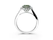 Halo Engagement Ring Setting for Fancy Green Princess Cut Center with Raised Halo, Pave Band and Prong Head in White Gold