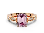 Solitaire Engagement Ring Setting for Fancy Pink Emerald Cut Center with Marquise and Bezel Accents and Prong Head in Rose Gold