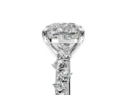 Solitaire Engagement Ring Setting for Cushion Cut Center with Trailing Leaf Accent Band and Prong Head in White Gold