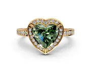 Halo Engagement Ring Setting for Fancy Green Heart-Shaped Center with Framed Halo, Pave Band and Prong Head in Yellow Gold