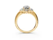 Small-Accent Cluster Halo Engagement Ring Setting for Radiant Cut Center with Plain Band and Prong Head in Yellow Gold