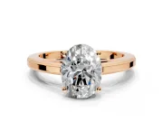 Solitaire Engagement Ring Setting for Oval Center with Flat-Sided Plain Band and Prong Head in Rose Gold