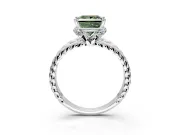 Halo Engagement Ring Setting for Fancy Green Princess Cut Center with Rope Twist Split Shank and Prong Head in White Gold