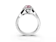 Halo Engagement Ring Setting for Fancy Pink Oval Center with Narrow Pave Split Shank and Prong Head in Platinum
