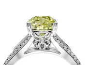 Solitaire Engagement Ring Setting for Fancy Yellow Cushion Cut Center with Pave Rail Split Shank and Prong Head in Platinum